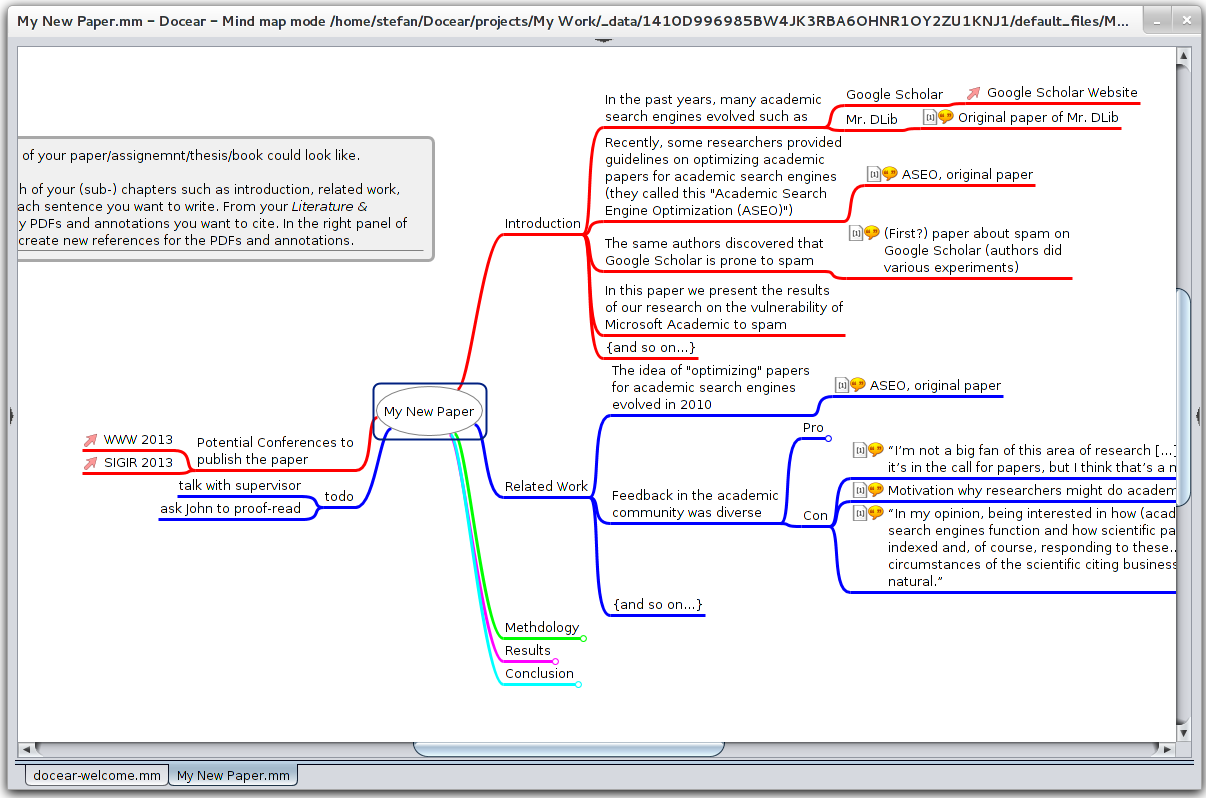 Docear with maximized mind map view