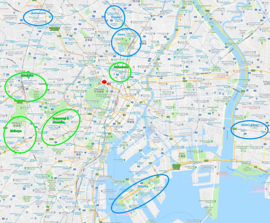 Tokyo City Area Map with Hotspots To Live and Party