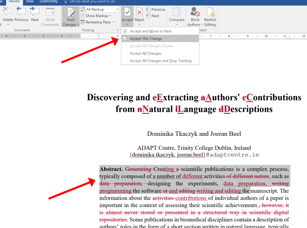 microsoft word writing academic documents vs latex -- track changes - 02 keep changes machine learning research dublin ireland recommender systems