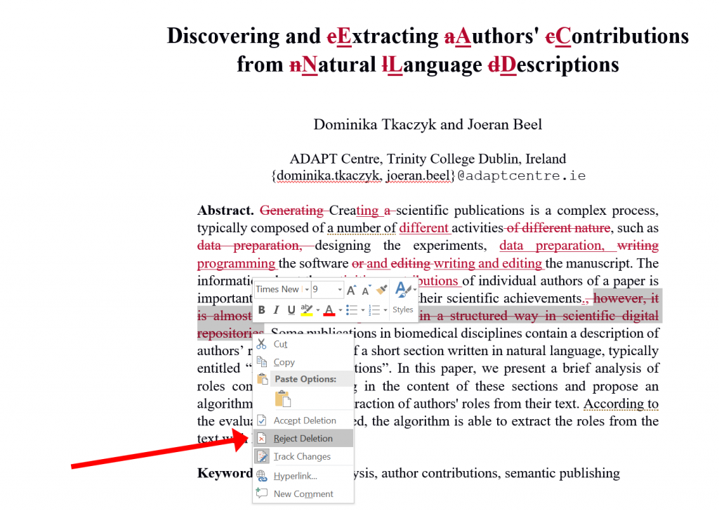 microsoft word writing academic documents vs latex -- track changes - 03 reject changes machine learning research dublin ireland recommender systems