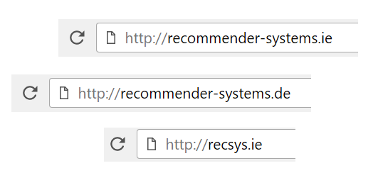 Our Recommender-Systems Domains (recommender-systems.ie, recommender-systems.de, recsys.ie)