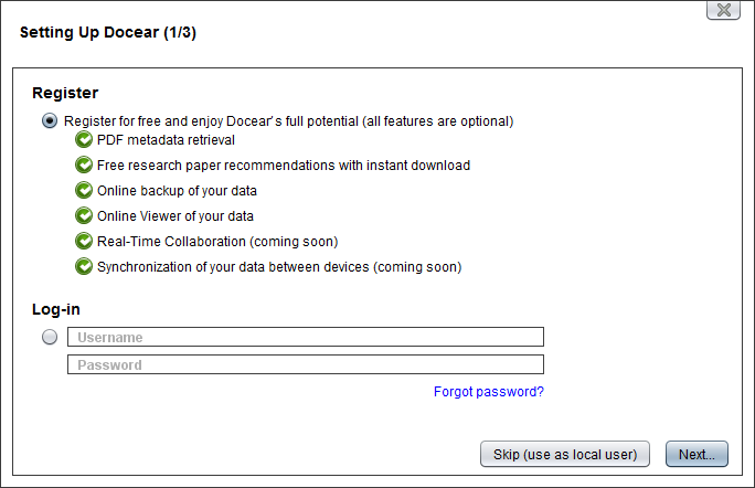 Docear's new setup dialog